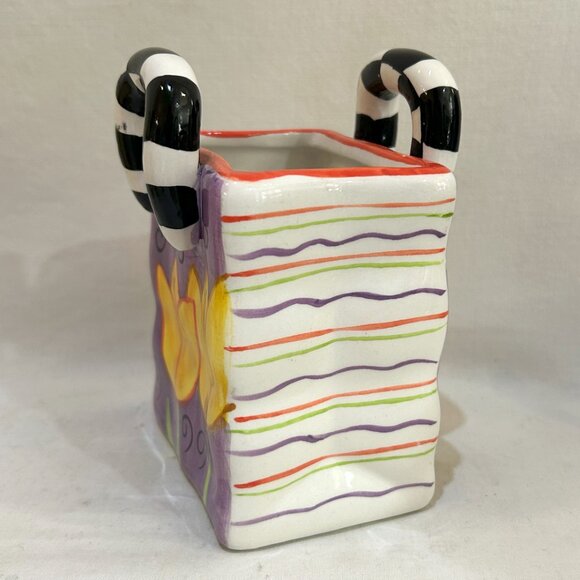 Milson & Louis Ceramic Purse Tote Bag Planter Vase Hand Painted Yellow Tulip - Picture 5 of 9